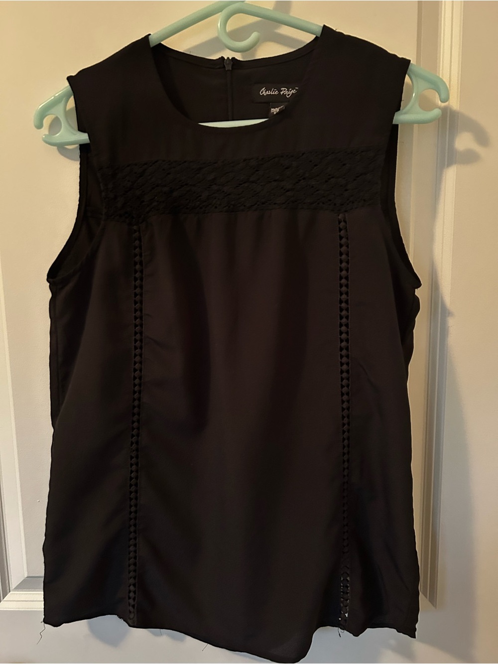 Charlie Paige Black Sleeveless Lace Detail Blouse